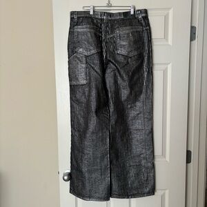 Free People Black and White Striped Straight Leg Jeans